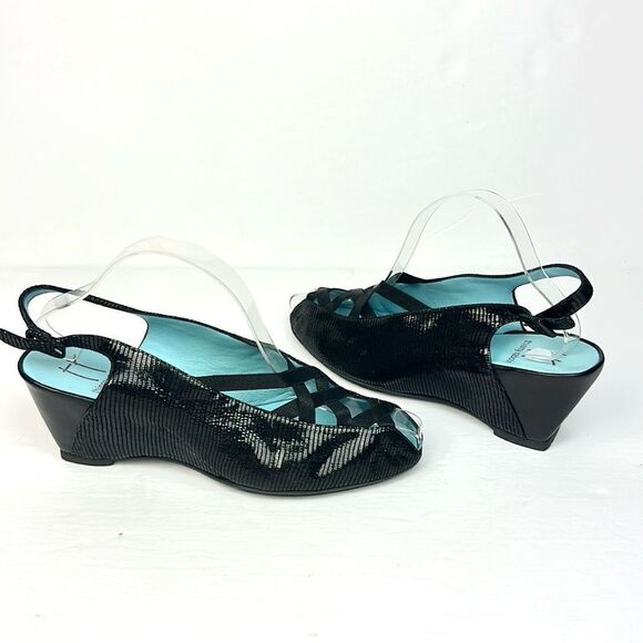 NWOB Thierry Rabotin Wedge Sandals Black Leather Slingback Italy 40 US 9,5 - Picture 2 of 15